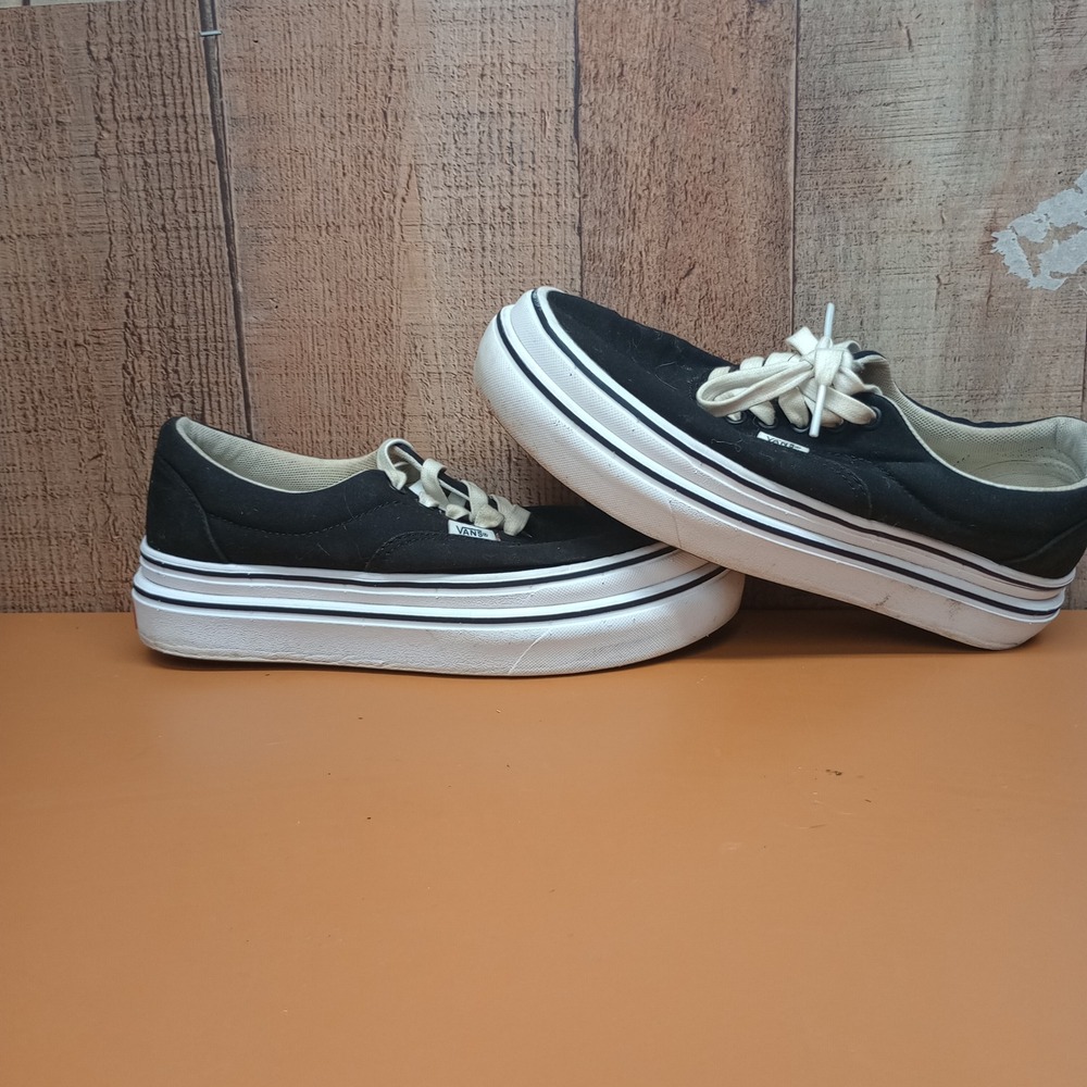 Vans Era Stacked Platform Sneakers Black White Canvas Low Top Shoes Womens 8.5